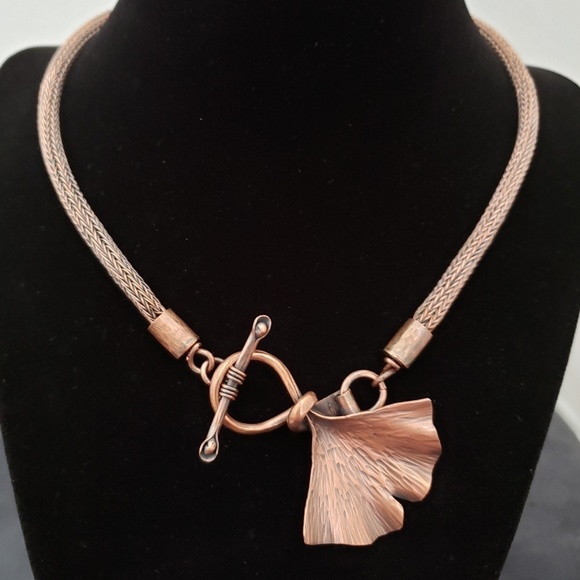 Solid Copper Gingko Leaf Viking Knit Necklace. - Picture 1 of 5